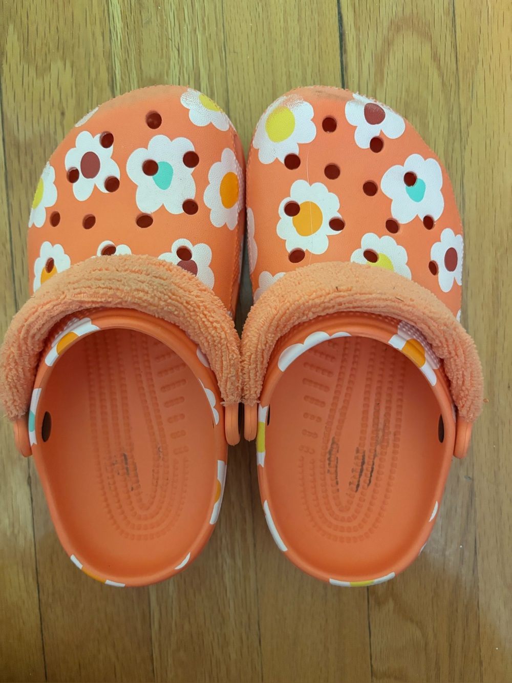 Kids Orange Floral Crocs Size 1